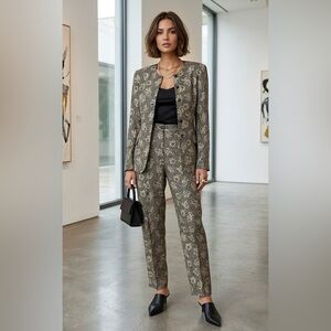 100% Silk Anne Klein ll VTG Paisley Pants Set/2 Pc Top & Trousers Size 8